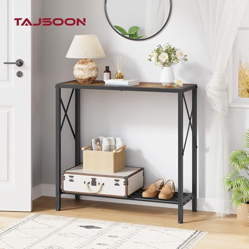 Console Table 28.3''L, 2 Tier Narrow Entryway Table with Open Shelves, Small Sofa Table for Living Room, Entrace, Hallway, Foyer, Corridor, Office, Rustic Brown