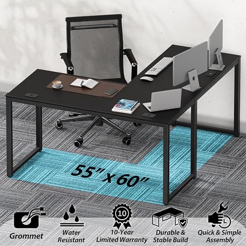 55 x 60 Commercial-Grade L-Shape Corner Office Computer Desk, Black, view 5