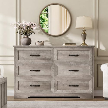 Farmhouse Wood 47.2" Wide 6 Drawer Dresser for Bedroom, Grey, view 2
