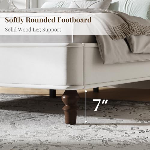 Queen Bed Frame, 52" Elegant Wingback Headboard, Beige, view 7
