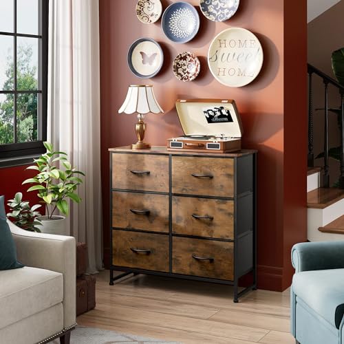 Dresser for Bedroom with 6 Drawers, Rustic Brown Wood Grain Print, view 5