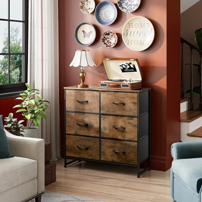 Dresser for Bedroom with 6 Drawers, Rustic Brown Wood Grain Print, view 5