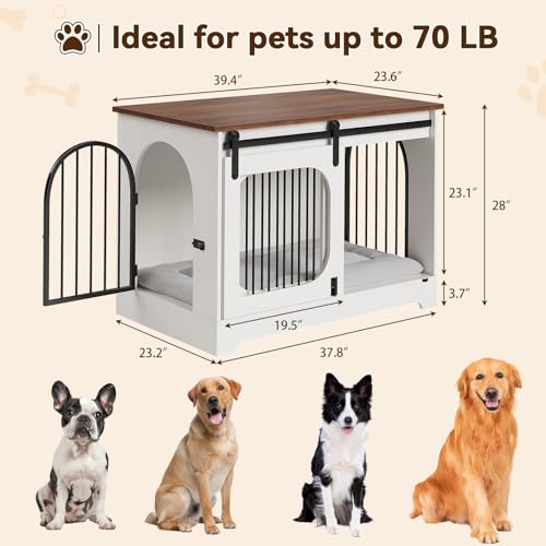 Dog Crate Furniture with Bed Mat, 39.4" Dog Kennel for Dogs Up to 70 Lb, view 3