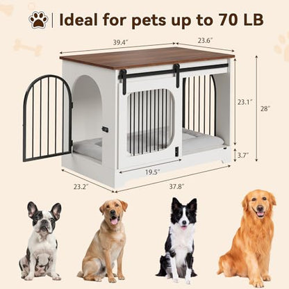 Dog Crate Furniture with Bed Mat, 39.4" Dog Kennel for Dogs Up to 70 Lb, view 3