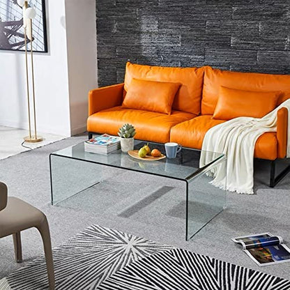 Tempered Glass Coffee Table for Modern Living Room Decor, Easy to Clean with Safe Rounded Edges and Durable Design, 39.3" L x 19.6" W x 13.78" H (1, Transparent Coffee Table)