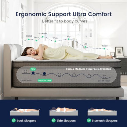 Full Size Mattress 10 Inch, Firm Hybrid Mattress, CertiPUR-US, view 3