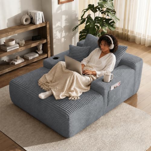 65 inch Boneless Chaise Lounge Chair Indoor, Oversized Cloud Chair, Grey, view 2