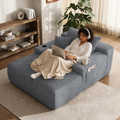 65 inch Boneless Chaise Lounge Chair Indoor, Oversized Cloud Chair, Grey, view 2