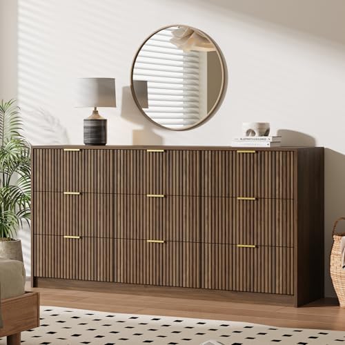 63" Wide Fluted 9-Drawer Dresser for Bedroom, Walnut, view 6