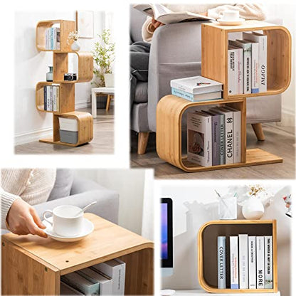 S-Shaped Geometric Modern Bamboo Bookshelf, view 4