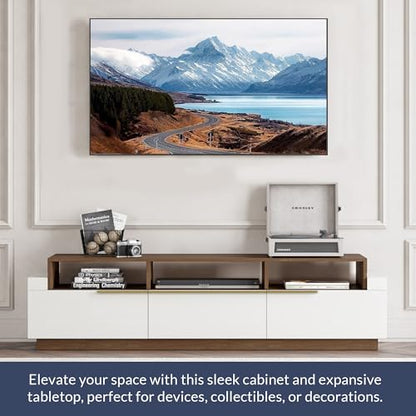 70" TV Stand for TV up to 70", Modern Home Entertainment Center with Open Shelves and Drawers, Media Console Table, Wood Storage Cabinet for Living Room - Broadway (White)