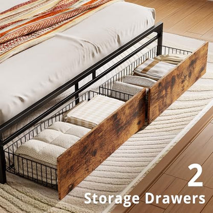 California King Size Bed Frame with 2 Drawers and Charging Station, view 6
