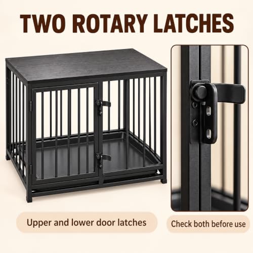 Dog Crate Furniture, 33.5" Metal Dog Kennel, Wood Tabletop, Black, view 5