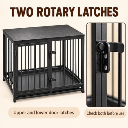 Dog Crate Furniture, 33.5" Metal Dog Kennel, Wood Tabletop, Black, view 5