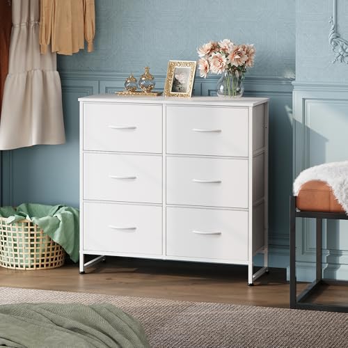 Dresser for Bedroom with 6 Drawers, White, view 3