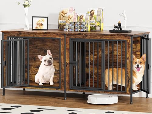 63" Dog Crate Furniture for 1 or 2 Dogs, Brown (DC102), view 2