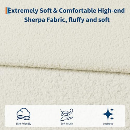 Full Size Bed Frame with Boucle Fabric, Beige, view 8