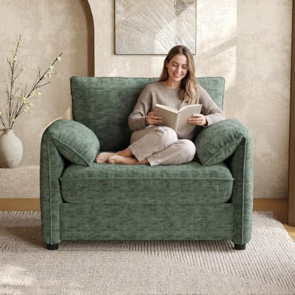 Oversized Green Chenille Armchair with Padded Arms, view 4