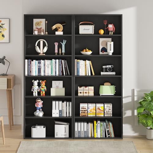 6-Tier Open Bookcase and Bookshelf, Floor Standing Wood Display Storage Shelves 71 Inch Tall Bookcase Home Decor Furniture for Home Office, Living Room, Bed Room, Black