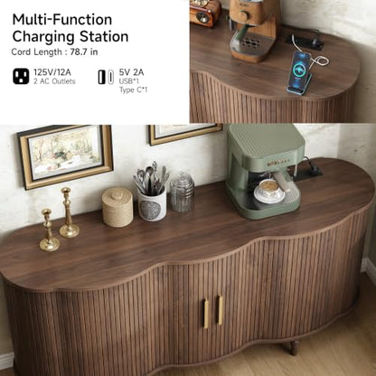 63" Fluted Sideboard Buffet Cabinet with Storage (Walnut), view 5
