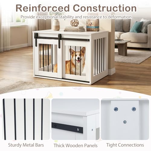 Farmhouse Wooden Dog Crate Furniture with Sliding Barn Door, view 7