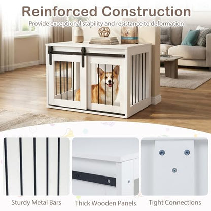 Farmhouse Wooden Dog Crate Furniture with Sliding Barn Door, view 7
