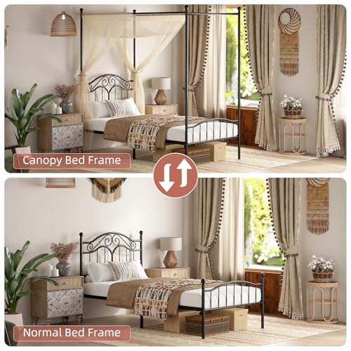 Metal Twin Canopy Bed Frame with Headboard and Footboard, view 6