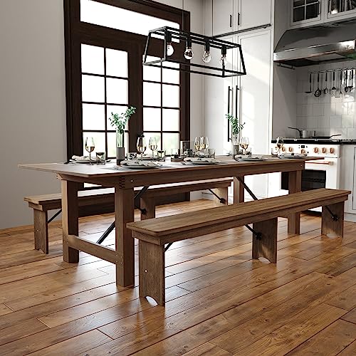 Hercules Series 9' x 40" Rustic Solid Pine Folding Dining Table, Rectangular Antique Farmhouse Dining and Event Extension Table