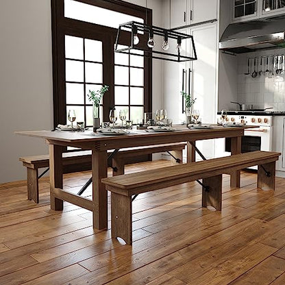 Hercules Series 9' x 40" Rustic Solid Pine Folding Dining Table, Rectangular Antique Farmhouse Dining and Event Extension Table
