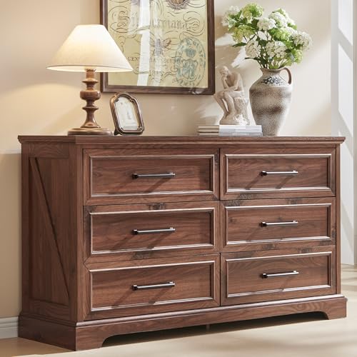 52" Wide Farmhouse 6 Drawer Dresser for Bedroom, Brown, view 2
