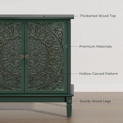 59" Solid Wood Buffet Cabinet, Accent Cabinet, 4 Carved Doors, view 7