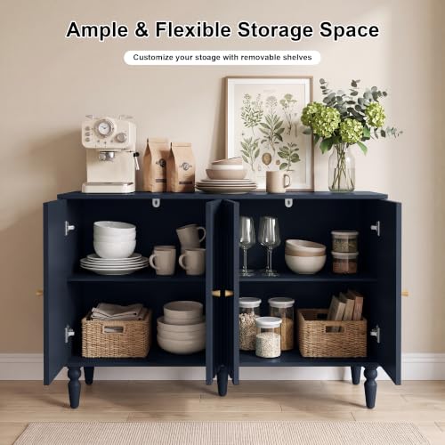 47” Arched Fluted Sideboard Buffet Cabinet with Storage, Blue, view 4