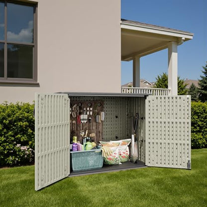 26 Cu.ft Outdoor Storage Cabinet with Lockable Door, Waterproof Horizontal Storage Shed for Tools and Patio Furniture, All-Weather Resin Shed Easy Assemble for Pool or Backyards, Brown