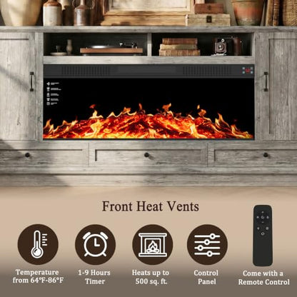 85" Large TV Stand with 47" Fireplace, 85" W & 39" H, Gray, view 7