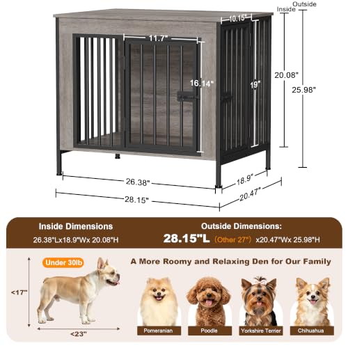 28.15" Dog Crate Furniture for 1 or 2 Dogs, Oak Grey, view 6