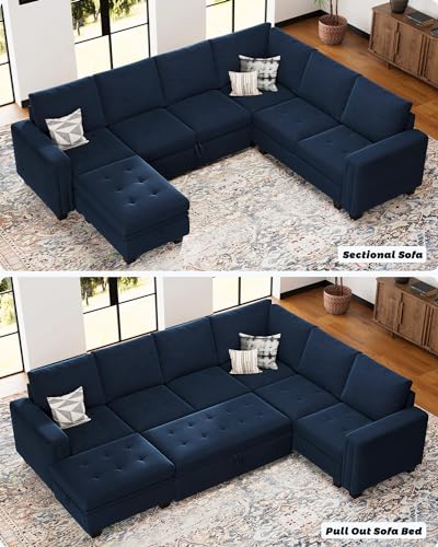 Pull Out Sofa Bed Module Part for Modular Sectional Sleeper Sofa Armless Loveseat with Pull Out Bed for Sectional Couch Blue