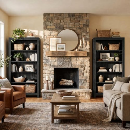 71" Solid Wood 5-Tier Tall Bookcase (2, Black), view 4