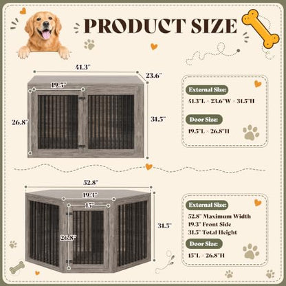 Corner Dog Crate Furniture for Medium/Large Dogs Space-Saving, view 3