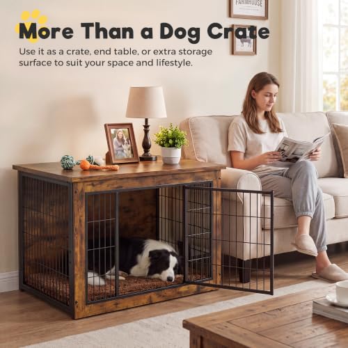 3-in-1 Wooden Dog Crate Furniture, Side Table & Kennel with Cushion, view 6