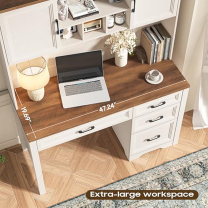 Farmhouse Executive Desk with 4 Drawers and Storage Cabinet, view 7