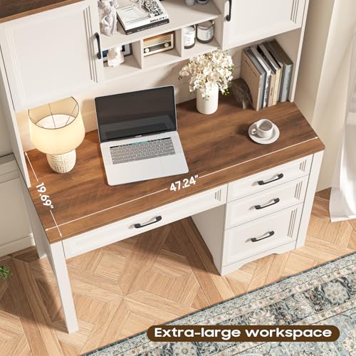 Farmhouse Executive Desk with 4 Drawers and Storage Cabinet, view 7