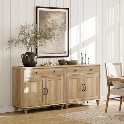 WAMAPT Buffet Cabinet with 4 Doors and 2 Drawers, Large Coffee Bar Table Wood Kitchen Storage Cabinets with Storage Cabinets, Modern Farmhouse Sideboard Credenza for Dining Room, Oak, 68 inch
