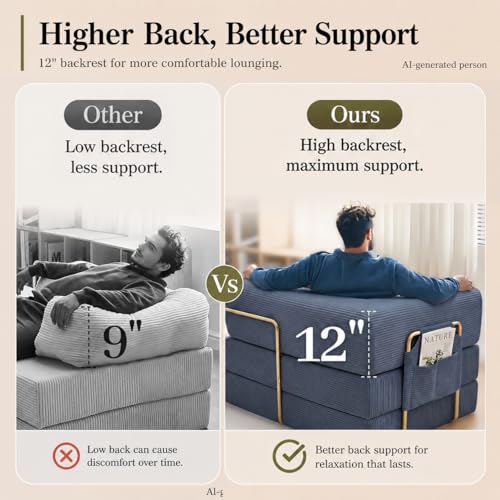 Folding Sofa Bed Convertable Corduroy Couch King Size Floor Sleeper 4-in-1 DIY Combination Modular Sofa Fold Out Futon Lounge Comfy Foldable Lazy cama for Living Room