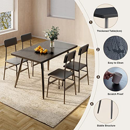 Dining Room Table Set for 4, Modern 5 Piece Kitchen Table and Chairs Set, Small Space Comedor de 4 Sillas y Mesa, Wood Top Metal Frame for Apartment, Kitchen, Living Room, Dining Room