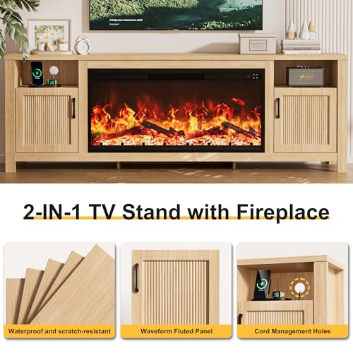 71" Fluted Fireplace TV Stand with 38" Electric Fireplace for Television, view 6