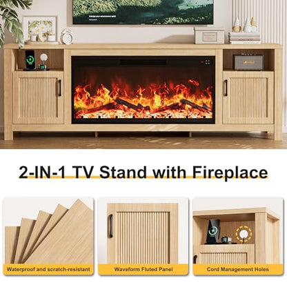 71" Fluted Fireplace TV Stand with 38" Electric Fireplace for Television, view 6