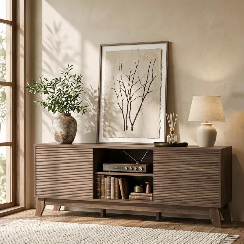 58" TV Stand for TVs up to 65", Mid Century Modern, Walnut, view 2