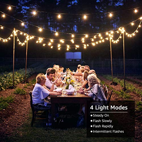 Solar Outdoor String Lights Patio Bistro Lights, 25ft 26 LED G40 Bulbs, USB Rechargeable Portable Edison Café String Lights for Porch, Pergola, Backyard, Garden, Pool, Party, Camping, 3600mAh