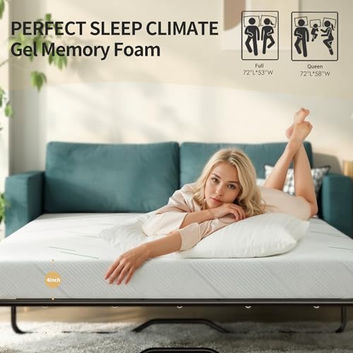 4 Inch Replace Pull Out Sofa Queen Mattress,Queen Size Sleeper Sofa Mattress,Ultra Soft Removable Cover, Non-Slip Bottom, Supportive Seat Pad for RV, Bed, Dorm 58 * 72 * 4 in.