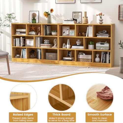 8 Cube Bookcase, Freestanding 3-Tier Open Bookshelf, Burlywood | Modern Storage Display Cabinet, Wood Cube Storage Organizer for Living Room, Home Office, Kid’s Room
